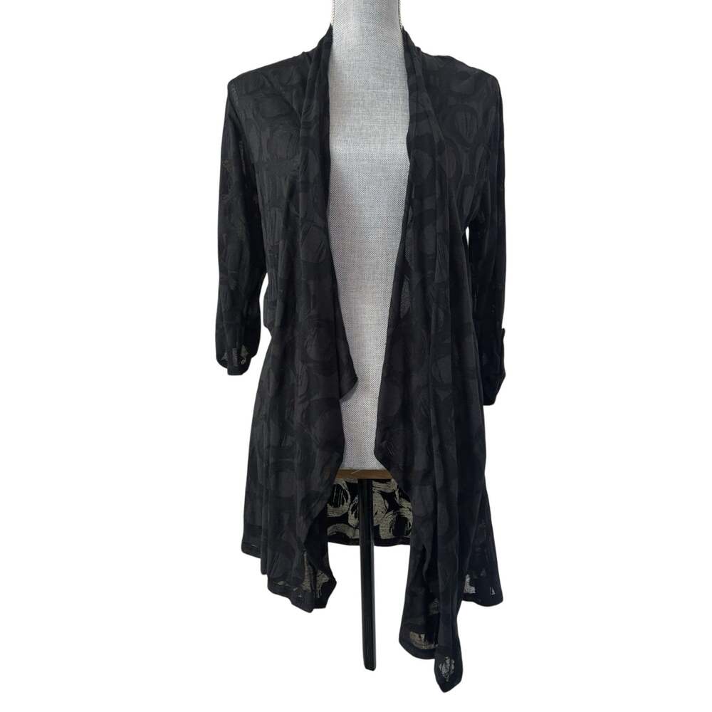 Black Sheer Geometric Kimono Cardigan M 3/4 Sleeve Gothic Dark Fairy